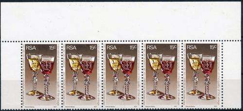 RSA - 1977 - "INTERNATIONAL WINE SYMPOSIUM" - A FULL STRIP WITH THE MISSING "DIE" - CV=R 170++