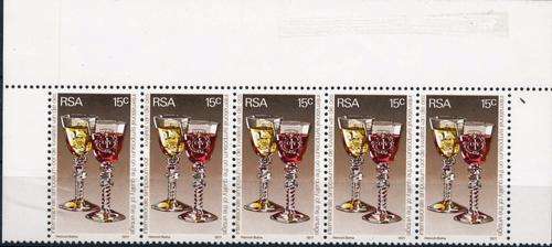 RSA - 1977 - "INTERNATIONAL WINE SYMPOSIUM" - A FULL STRIP WITH THE MISSING "DIE" - CV=R 170++