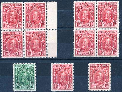 SOUTHERN RHODESIA - KGV - SACC15b & 16B - PLUS BLOCKS OF 4 UNMOUNTED AND A FREE GIFT - VIEW BELOW