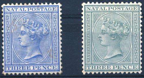 NATAL - 1882 - 3d BLUE (SG100) UNM + 3d GREY (SG101) UNM - CV = R 2,400.00!! - READ BELOW