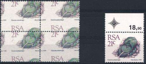 RSA - 5th DEFINITIVE - 21c BLOCK OF FOUR PRINTED ON GUMMED SIDE!!! -  HUGE ERROR SHIFT!!