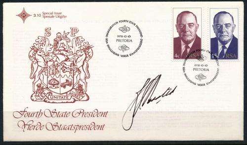 RSA - B J VORSTER - SPECIAL ISSUE 3.10 AND ORIGINAL AUTOGRAPH BY 4th STATE PRESIDENT - (ZX)