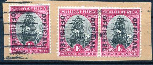 SA UNION - OFFICIALS - ON PIECE - ONE PAIR FINE USED - SACC13 - CV = R 100.00 - VIEW BELOW