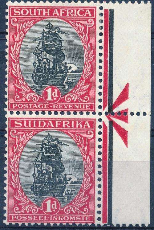 SA UNION - 1927 LONDON PRINTINGS - 1d - ARROW PAIR - HINGED MINT
