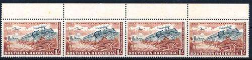 SOUTHERN RHODESIA - 1953 - 1/- - MARGINAL STRIP OF 4 - UNHINGED MINT - CV = R 200.00 - READ BELOW