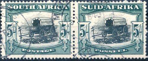 SA UNION - 1949 - 5/- PICTORIAL HORIZONTAL PAIR - FINE USED - SACC121 - CV = R 900.00 - VIEW BELOW