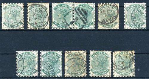 NATAL - QUEEN VICTORIA - 1/2d - A SELECTION OF FINE TO AVERAGE USED ON CARD - VIEW BELOW (X)