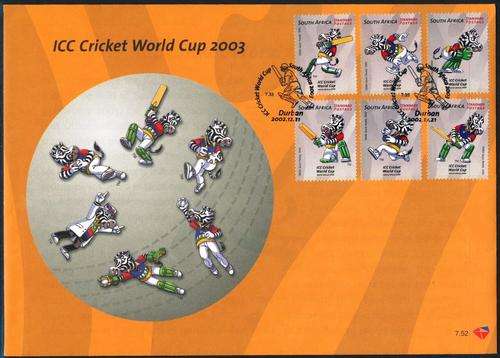 RSA - 2002 - "ICC CRICKET WORLD CUP 2003" - FULL SET ON FD COVER - CV = R 60.00