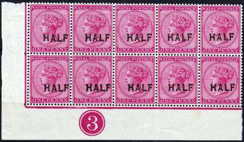 NATAL - 1895 - QUEEN VICTORIA OVERPRINT - STUNNING CONTROL BLOCK OF 10 (PLATE3) - CV=R 850.00 (X)