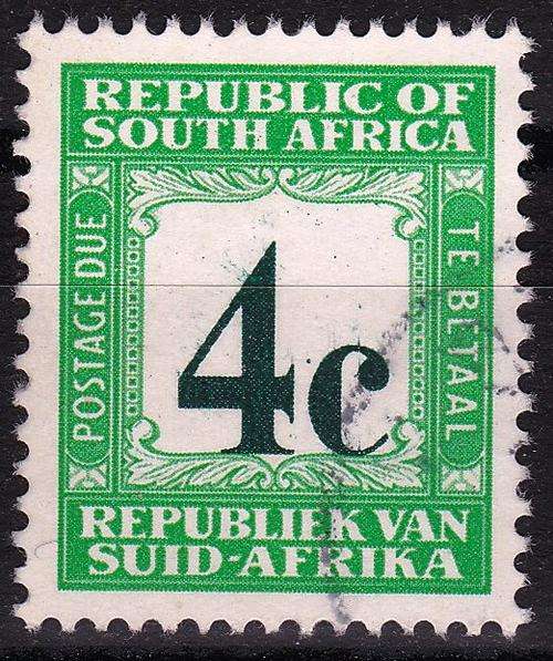 RSA - POSTAGE DUE - 4c - WITH LOVELY SHIFT OF VALUE TABLET - SACCD58H - CV=R 750.00!  USED - (X)
