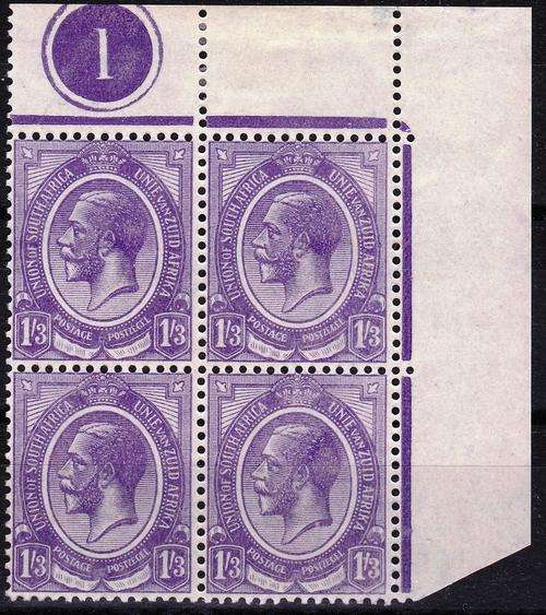 SA UNION - 1913 - KGV - SCARCE 1/3 BLOCK OF 4 CONTROLS - UNHINGED - CV = R 2,850.00!!!