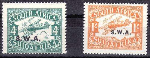 SWA - 1930 SA AIRMAIL ISSUE - OVERPINTED SWA - 4d 3rd ISSUE & 1/- 1st ISSUE - (SWA)