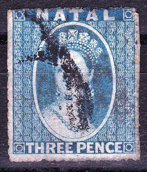 NATAL - 1861 - 3d BLUE - SG12 - USED AS PER SCAN - VIEW BELOW - CV = R 1,220.00 (X)