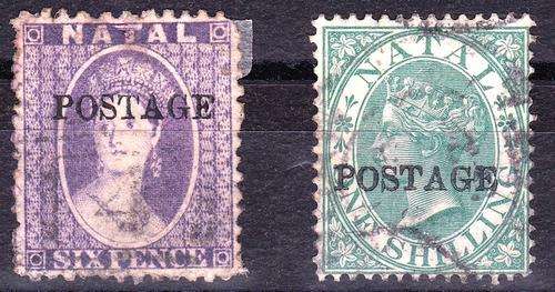 NATAL - 1875 - 6d VIOLET (SG83) & 1/- GREEN (SG84) - USED - CV = R 400.00 - VIEW BELOW (NTL)