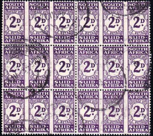 SA UNION - 1943 2d HUGE BLOCK OF POSTAL DUES - FINE USED - BANTAM FORMAT - SACC31 - CV = R 1,200.00!