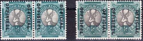 SA UNION - "OFFICIALS" - 1/2d SERPIA/BROWN - RAISED OFFICIAL + 1/2d DEEP SERPIA - CV = R 225.00