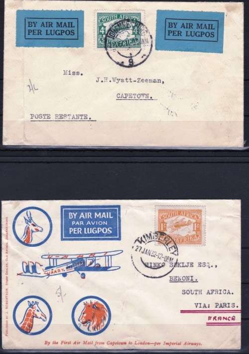 SA UNION - 2nd AIRMAIL ISSUE SET FLOWN ON COVER ON COVER!! - VIEW BELOW