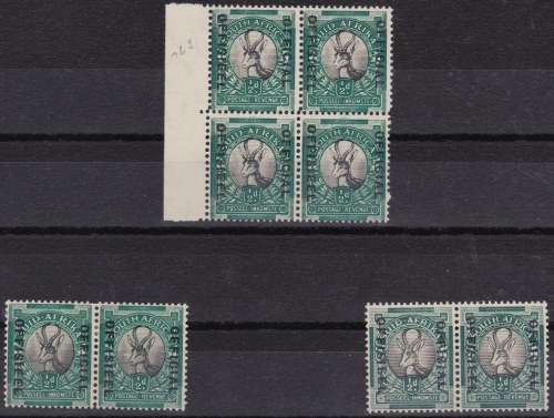 SA UNION - "OFFICIALS"- 1/2d BLOCK OF 4 & 2 PAIRS - SACC24 - CV = R 210.00++ - READ BELOW