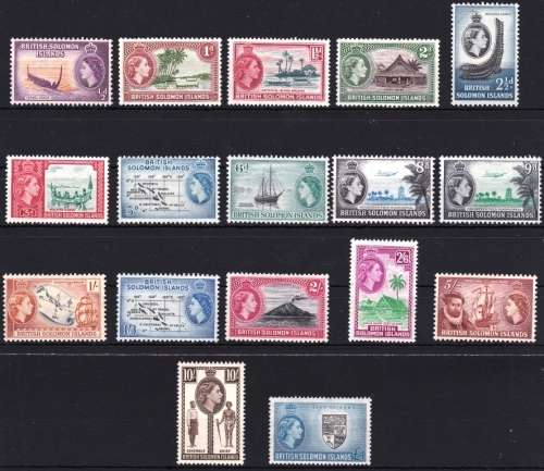 BRITISH SOLOMON ISLANDS - 1956 - QE2 - FULL SET OF 17 STAMPS TO £1  MMINT -SG82-96 - CV = R 1,900.00