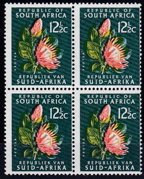 RSA - 1st DEFINITIVE - 12 1/2d - UNMOUNTED BLOCK OF 4 WITH LOVELY PERF SHIFT - VIEW BELOW (RSA)