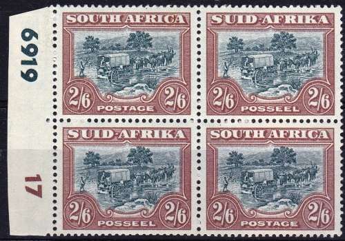 SA UNION - 1947 - HYPENATED  - 2/6 CONTROL BLOCK OF 4 - UM - CV = R 900.00 - VIEW BELOW - (SAU)