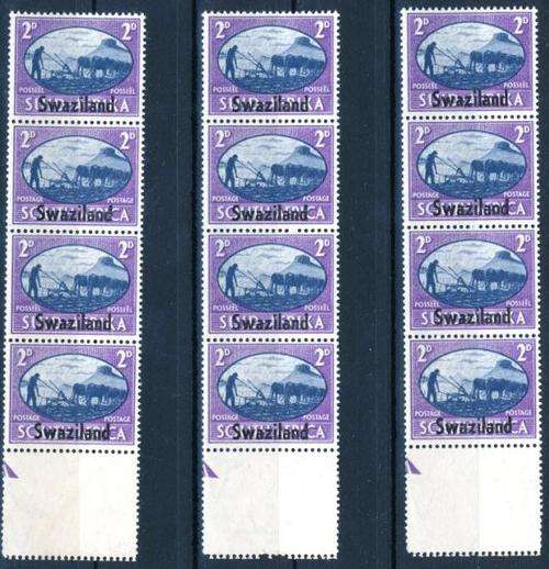 SWAZILAND - 3 X UNMOUNTED STRIPS OF 4 - SA OVERPRINTED.