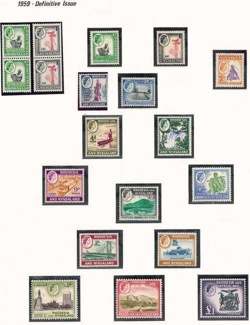 RHODESIA & NYASALAND - 1959 FULL SET QE2 (SACC 18 - 32) - CV = R 1,460.00 - COILS AS WELL View Below