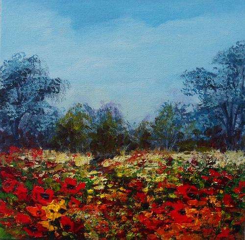 Special !! Bids start with R1.00 !!! Original Acrylic Painting by Joy Clark "Poppies"