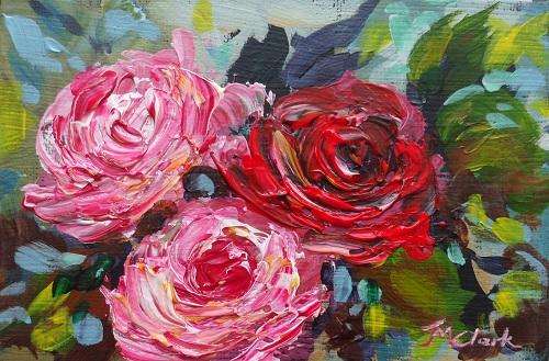 Special !!! Bids start with R1.00 !!! A Little Painting by Joy Clark "Roses in the Garden - 01"