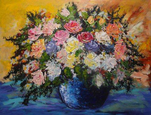 Special !!! Bids start with R1.00 !!! Acrylic Painting by Joy Clark "Vase of Roses"
