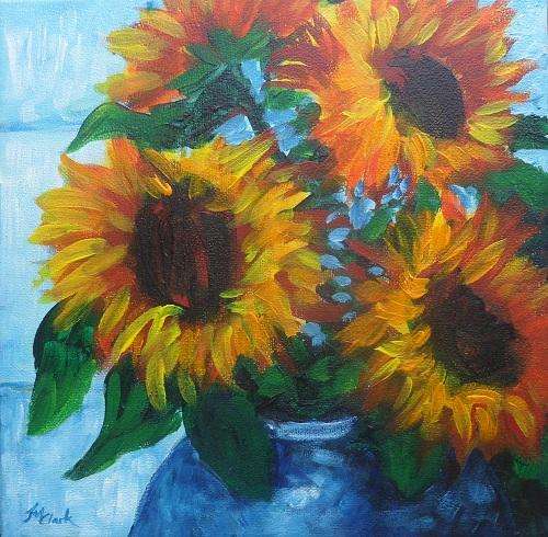 Special !!! Bids start with R1.00 !!! Acrylic Painting by Joy Clark "Sunflowers on the Windowsill"