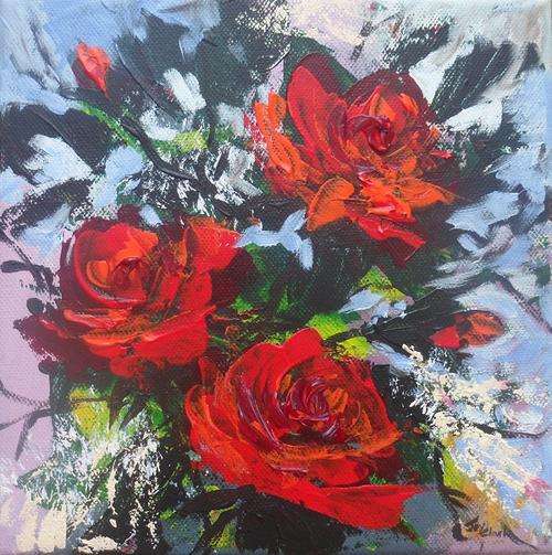 Wednesday Special !!!  Acrylic Painting by Joy Clark "Roses For You 03" 20 x 20 cm