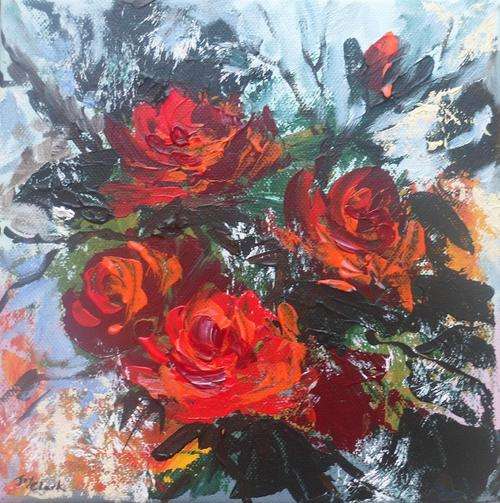 Wednesday Special !!!  Acrylic Painting by Joy Clark "Roses For You 04" 20 x 20 cm