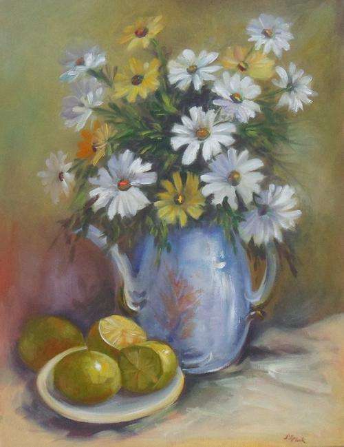 SPECIAL !!! "Daisies & Lemons" Oil Painting by Joy Clark - Size: 35 x 45 cm