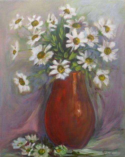 Crazy Special !!! "White Daisies" Oil Painting by Joy Clark 27 x 35cm