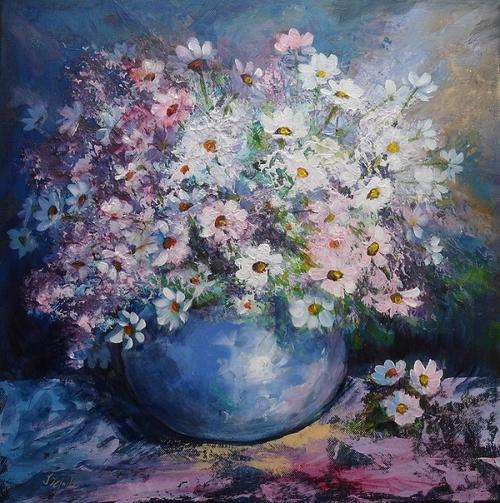 CRAZY SPECIAL!!!   - Size: 40 x 40cm Acrylic Painting by Joy Clark - "Veldblommetjies"