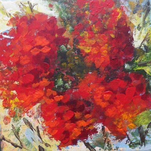 CRAZY SPECIAL!!! -  SMALL Acrylic Painting by Joy Clark -Size: 20x20cm "Geraniums in Bloom"
