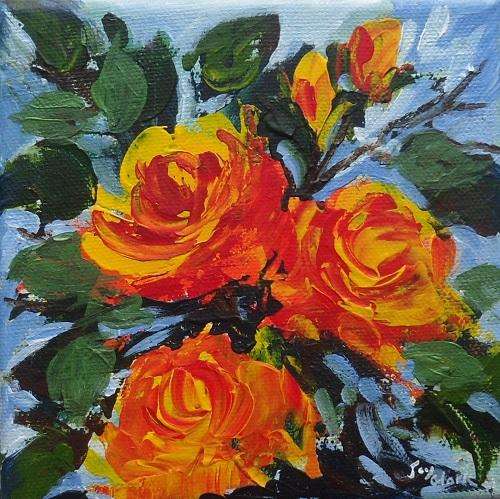 CRAZY SPECIAL!!! -  Acrylic Painting by Joy Clark - Size: 13 x 13 cm "Roses"