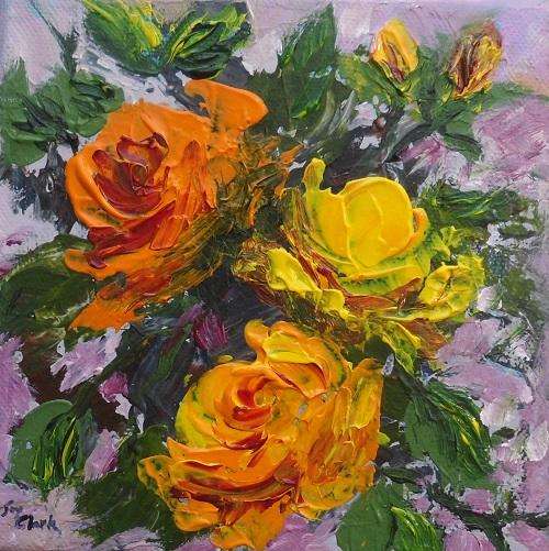 CRAZY SPECIAL!!! -  Acrylic Painting by Joy Clark - Size: 13 x 13 cm "Roses"