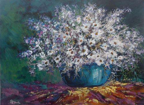 Special...!!! "Daisies & Lavender" Acrylic Painting by Joy Clark 25 x 33 cm