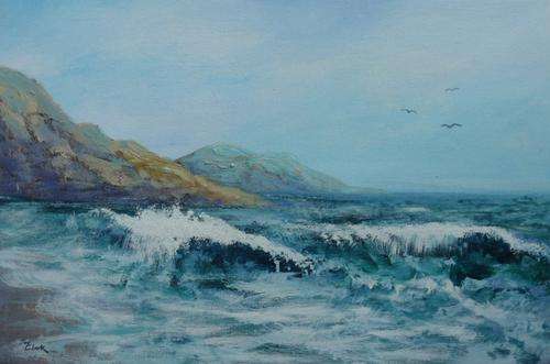 Crazy Special...!!!  Acrylic painting by Joy Clark "Seascape" 38 x 26 cm