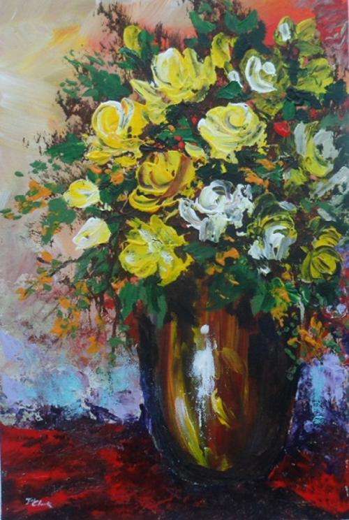 Special...!!! "Yellow Roses" Acrylic Painting by Joy Clark 24 x 37 cm