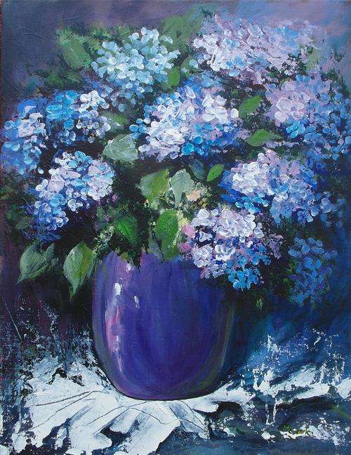 Special...! Acrylic painting by Joy Clark "Hydrangeas" 35 x 46 cm