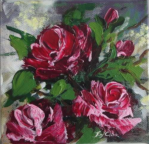 Crazy Wednesday Special... "Garden Roses" Acrylic Painting 15cm x 15cm