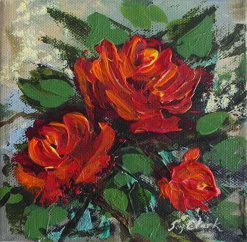 Crazy Wednesday Special... "Garden Roses" Acrylic Painting 15cm x 15cm