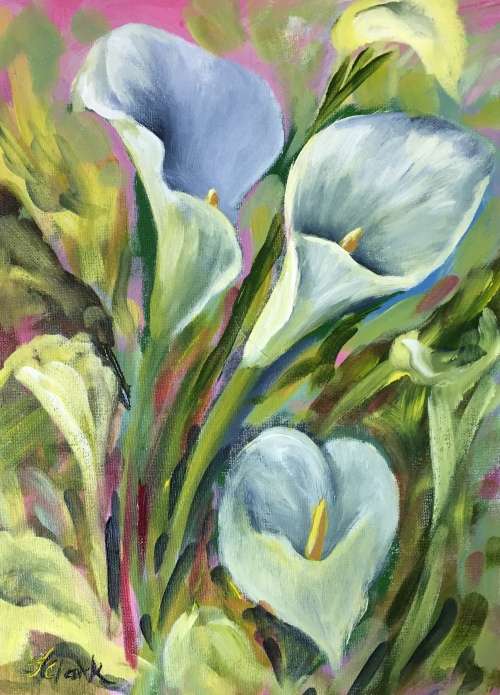 "Arum Lilies" Original Painting by S.A. Artist, Joy Clark