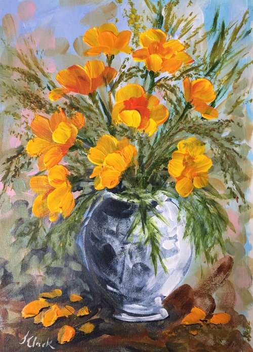 "Californian Poppies" Original Painting by S.A. Artist, Joy Clark