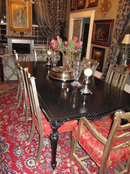 Ding room table, black carved antique look