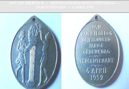 *JAN VAN RIEBEECK - DRIEHONDERDJARIGE GEDENKDAG - 6 APRIL 1952 - BEIDE KANTE GEGRAVEER - AFR & ENG*