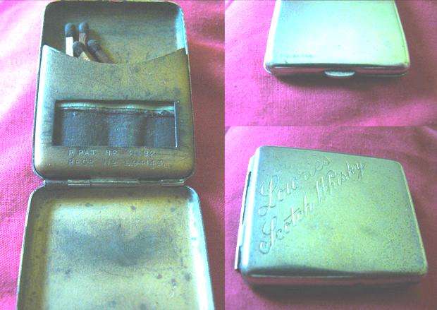 RARE-LOWRIE'S SCOTCH WHISKEY, ORIGINAL PLATED/BRASS? FINISH MATCH BOX R.PAT. ...
